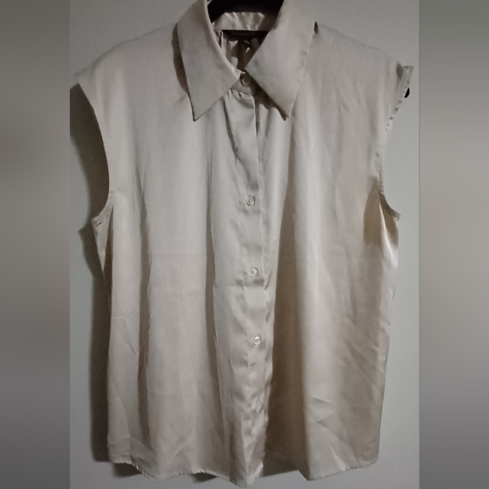 Banana Republic Beige Sleeveless Button-Down Shirt